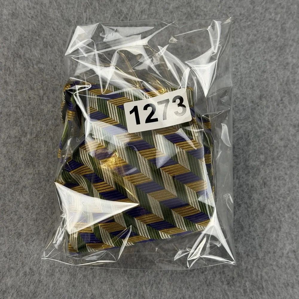 Vintage Garrick Anderson Silk Tie‎ Purple Gold Green Herringbone USA 58x4